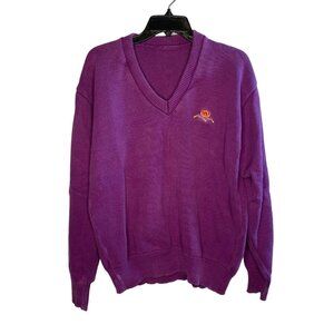 Vintage Crown Royal pullover sweater V-neck Embroidered logo purple size Large